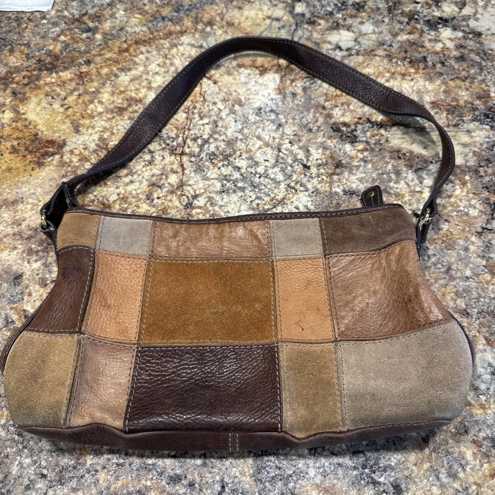 Vintage 80s Patchwork Genuine Leather Shoulder Bag Made in Mexico Boho Accordion